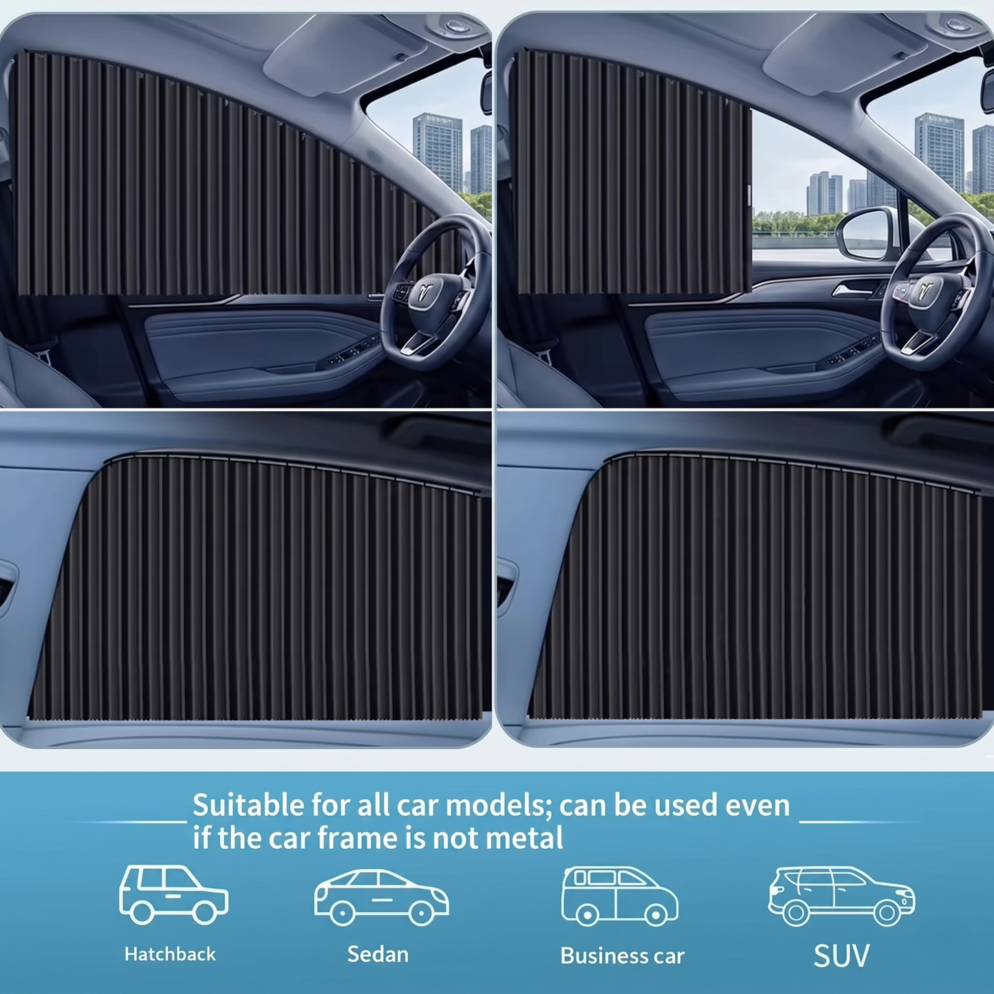 Universal Car Window Privacy Curtains With Sliding Rail Track Set