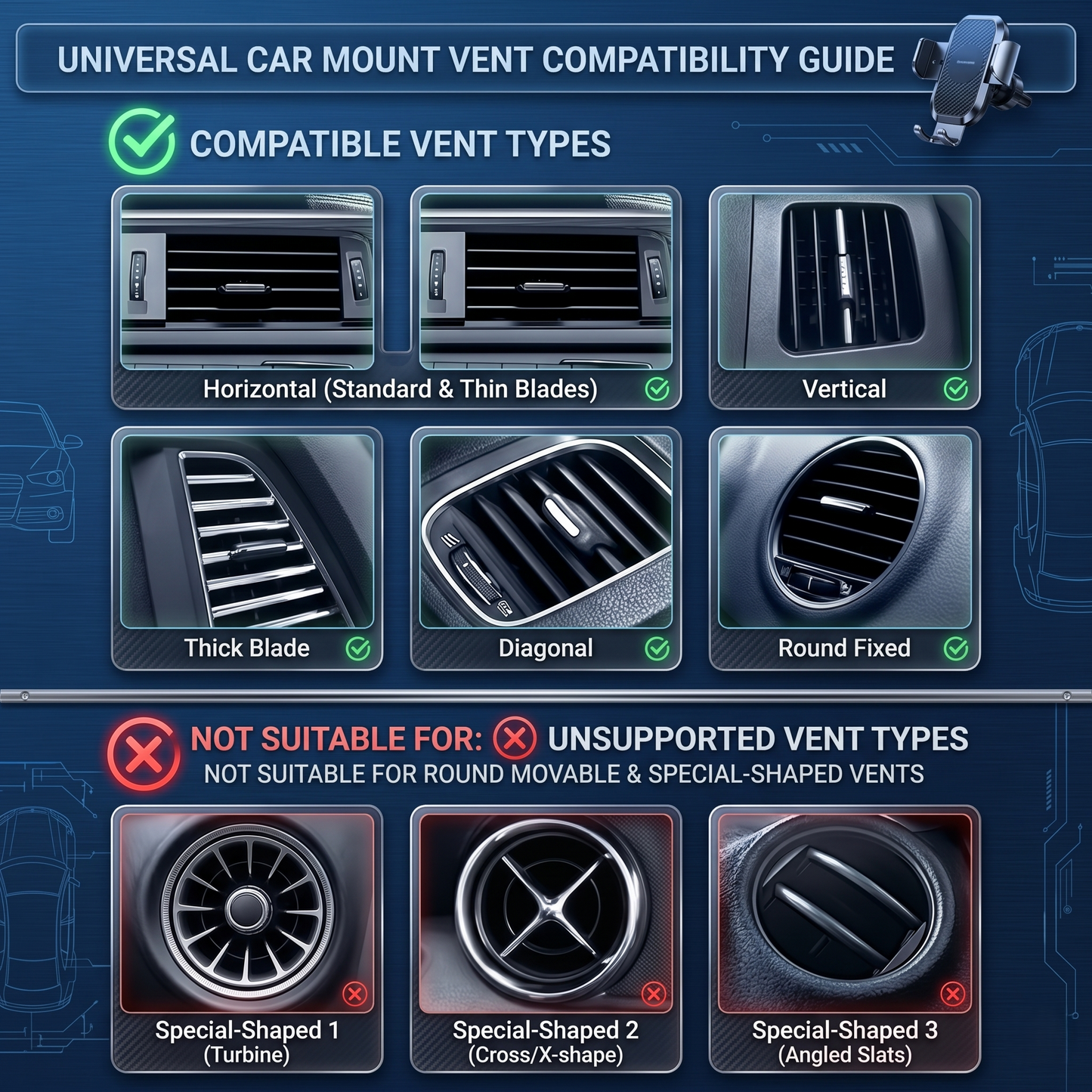 Adjustable USB Car Vent Cooling Fan With 3 Speed Settings