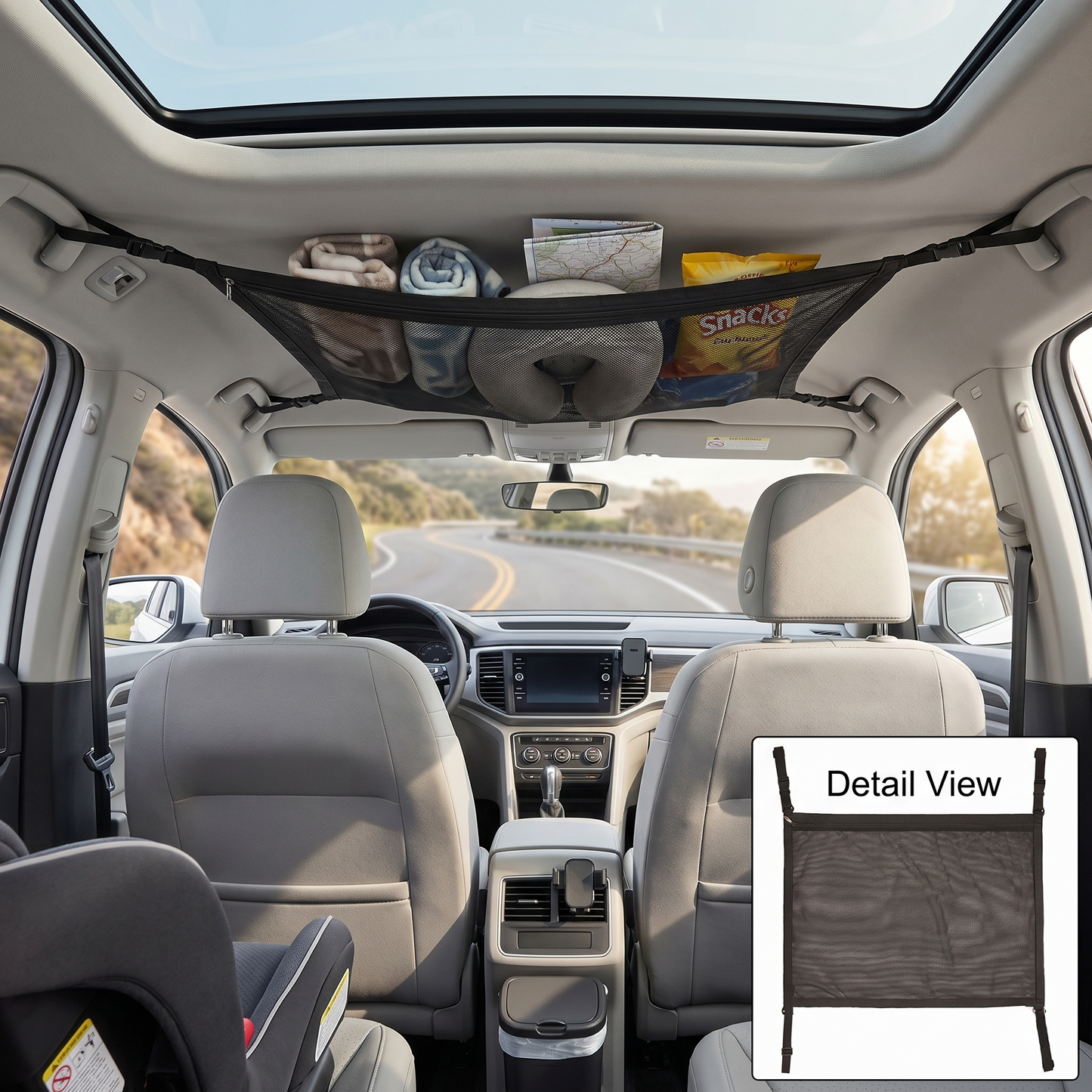 Adjustable Car Ceiling Storage Net Organizer