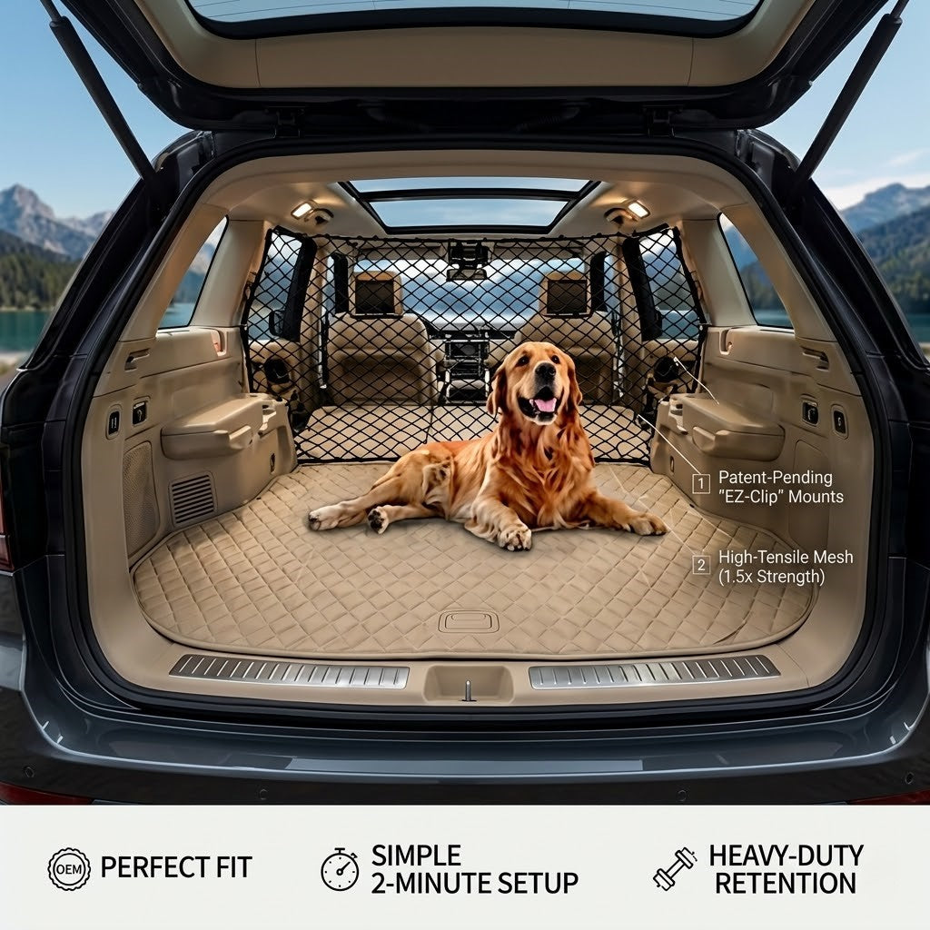Universal Car Pet Barrier Net With Elastic Hook Mounts