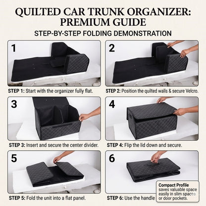 Foldable Quilted Car Trunk Storage Organizer With Lid