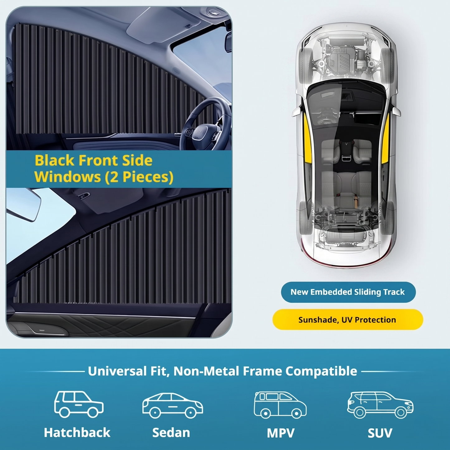 Universal Car Window Privacy Curtains With Sliding Rail Track Set