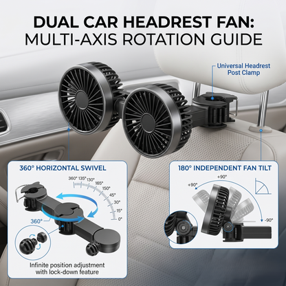 Dual Headrest USB Car Cooling Fan For Back Seat