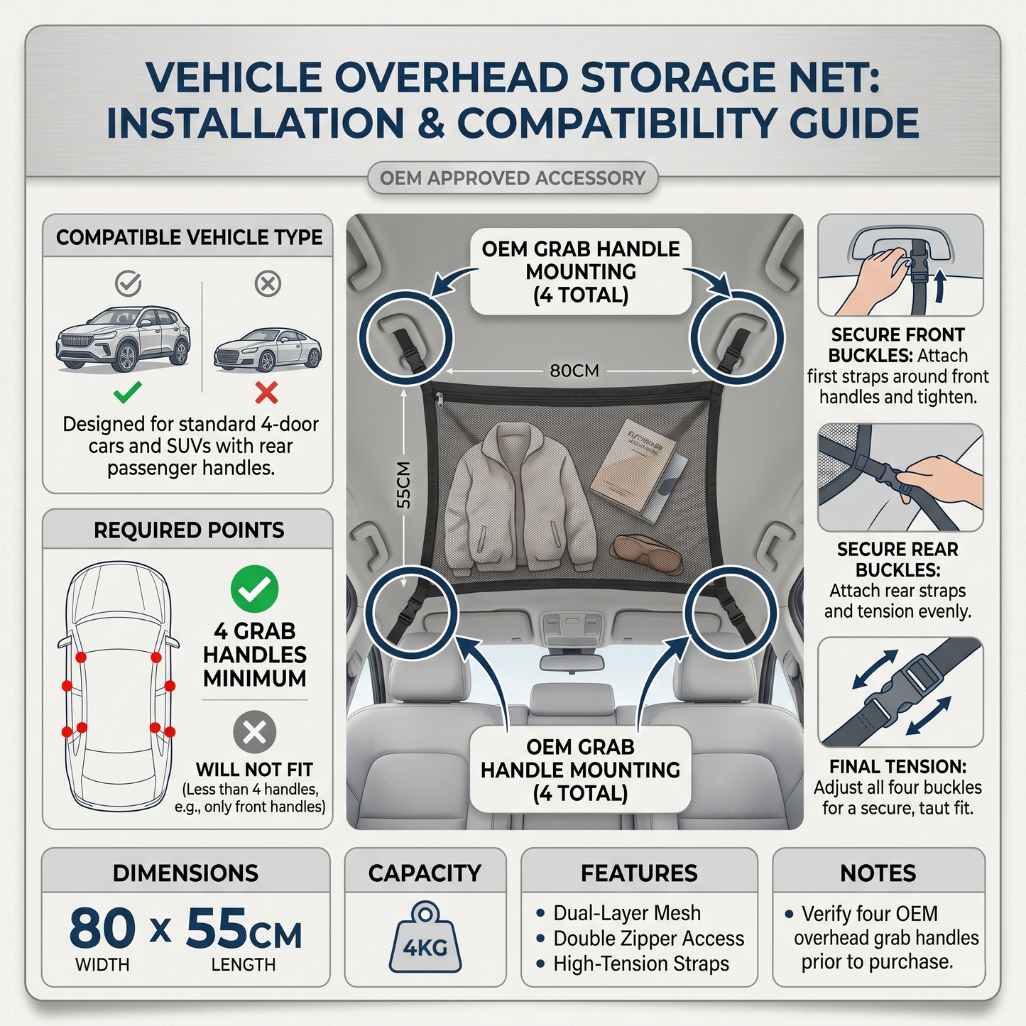 Adjustable Car Ceiling Storage Net Organizer