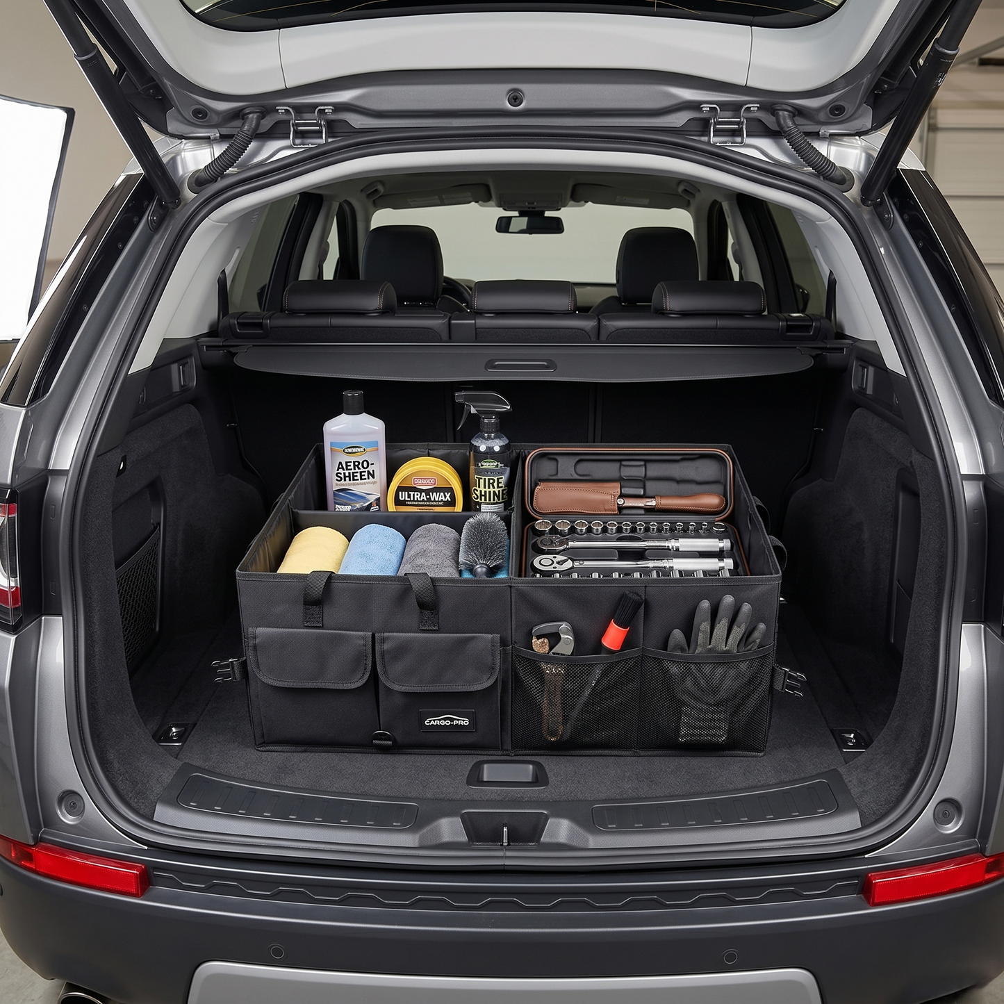 Foldable Car Trunk Organizer With Reinforced Storage Compartments