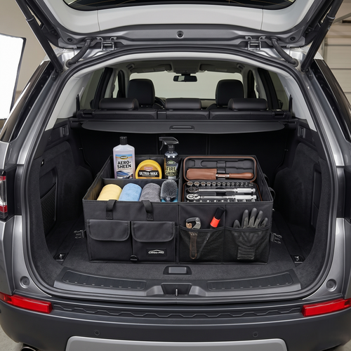 Foldable Car Trunk Organizer With Reinforced Storage Compartments