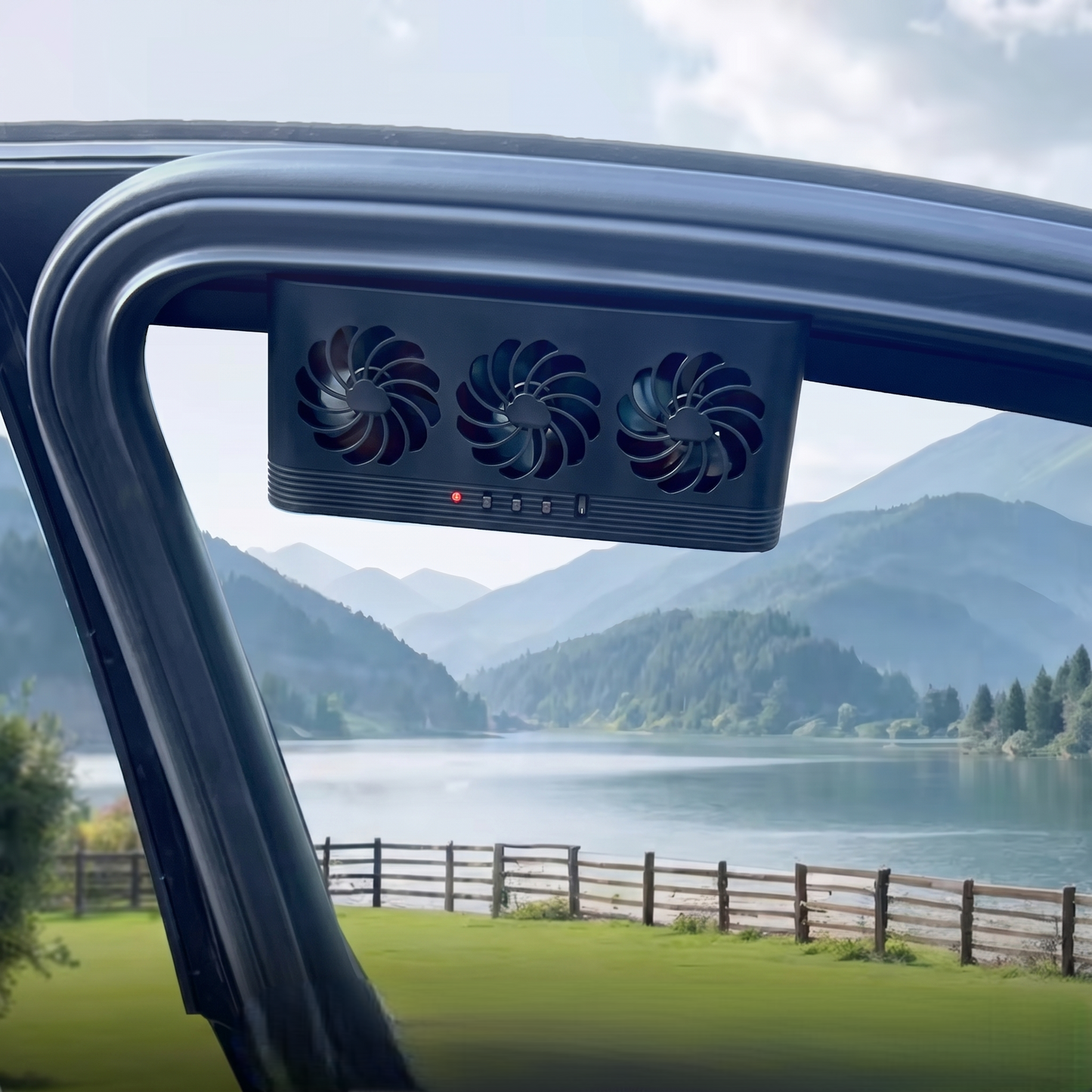 Solar Car Window Ventilation Fan With Triple Cooling Exhaust