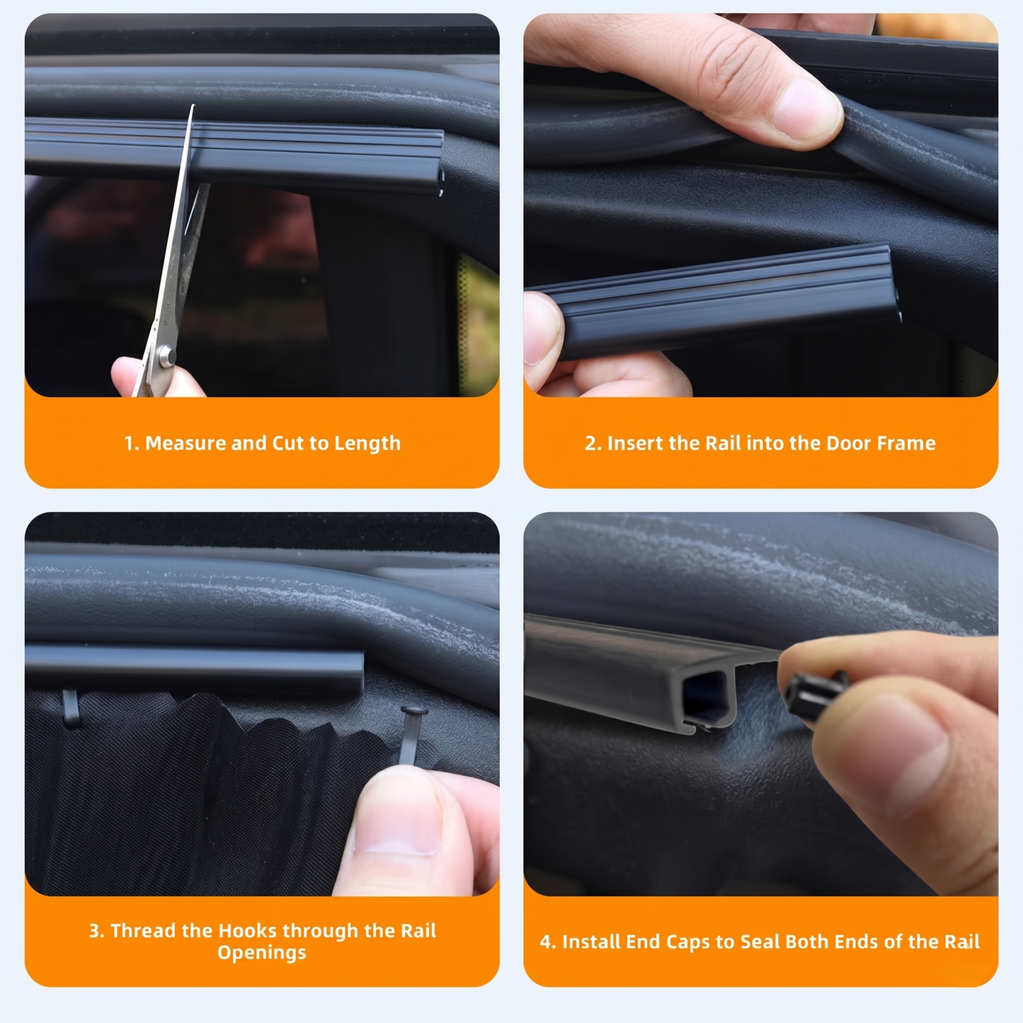 Universal Car Window Privacy Curtains With Sliding Rail Track Set