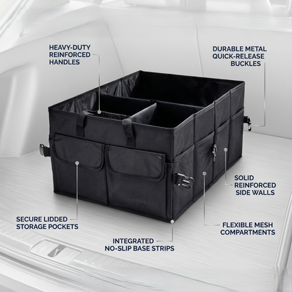 Foldable Car Trunk Organizer With Reinforced Storage Compartments