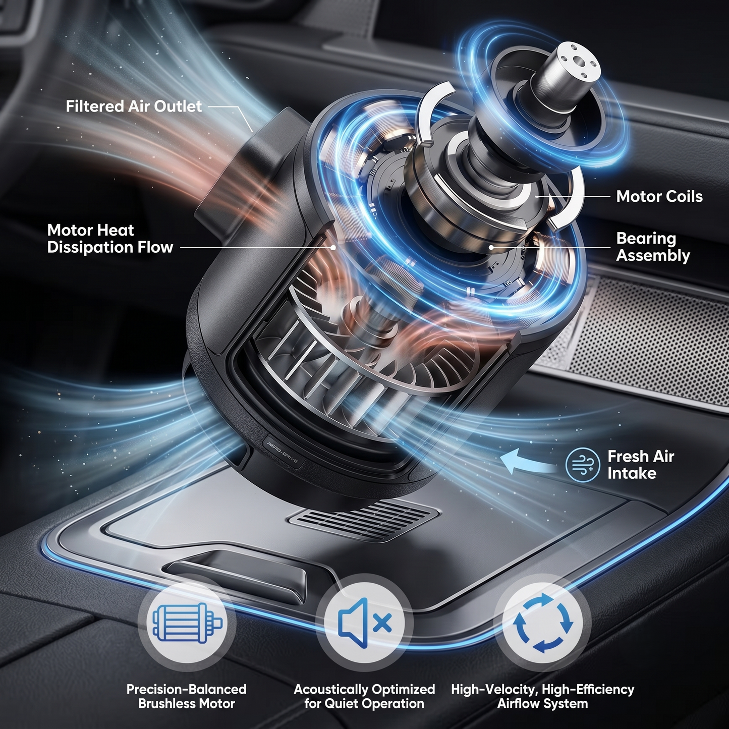 Adjustable USB Car Vent Cooling Fan With 3 Speed Settings