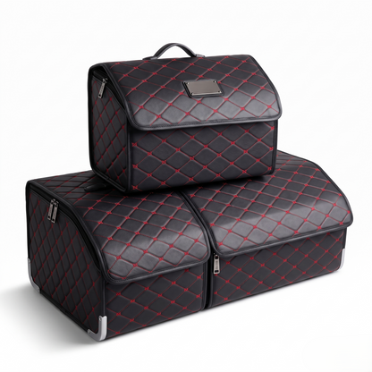 Foldable Quilted Car Trunk Storage Organizer With Lid