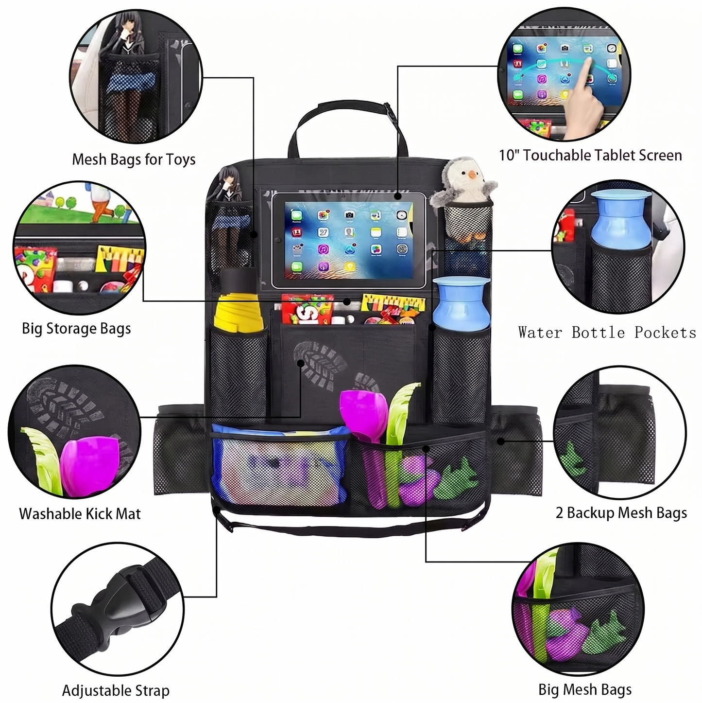 2-Pack Car Seat Back Organizer With Tablet Holder For Family Travel