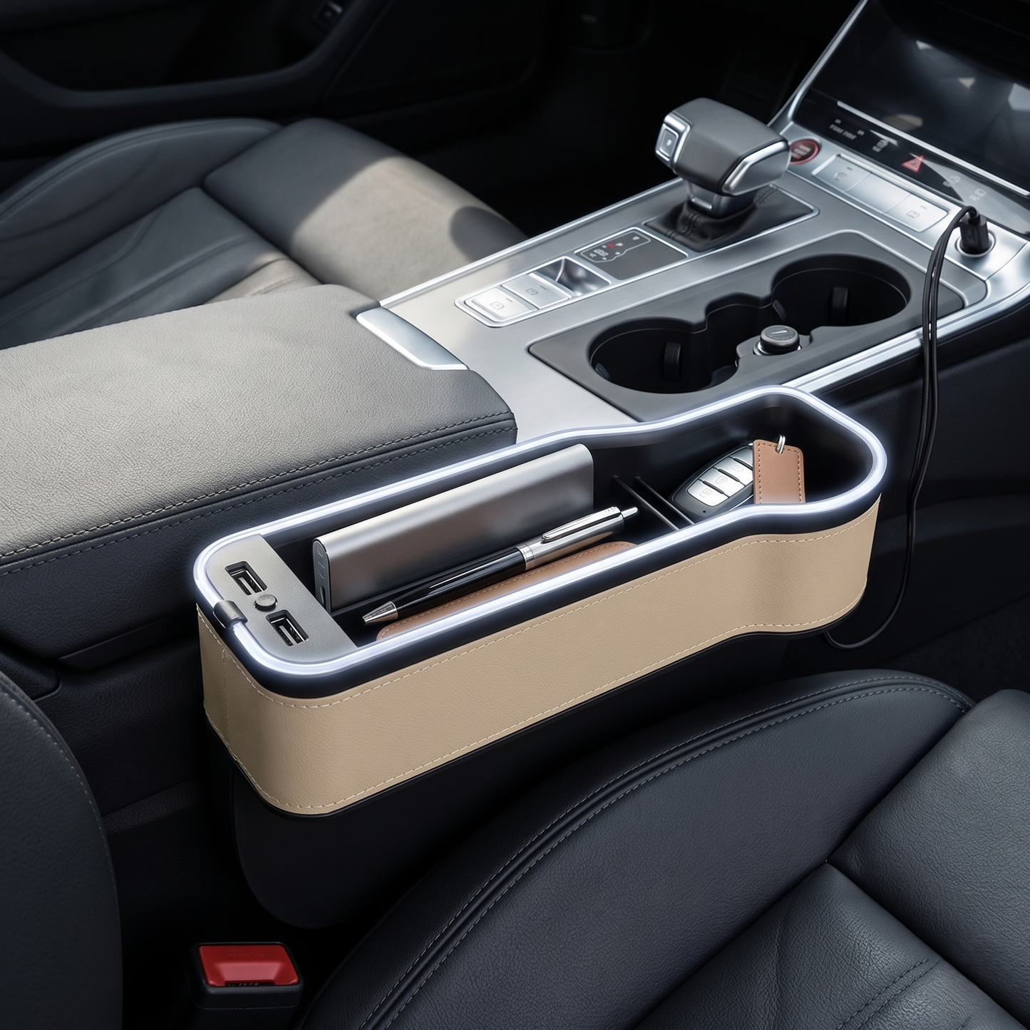LED Seat Gap Organizer With Dual USB Charging Ports