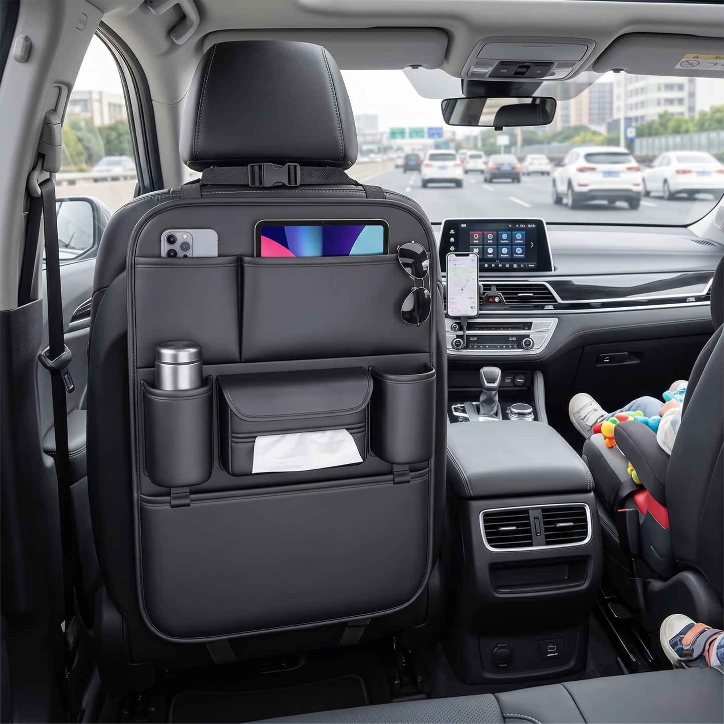 Multi-Pocket Car Seat Back Organizer With Kick Protection