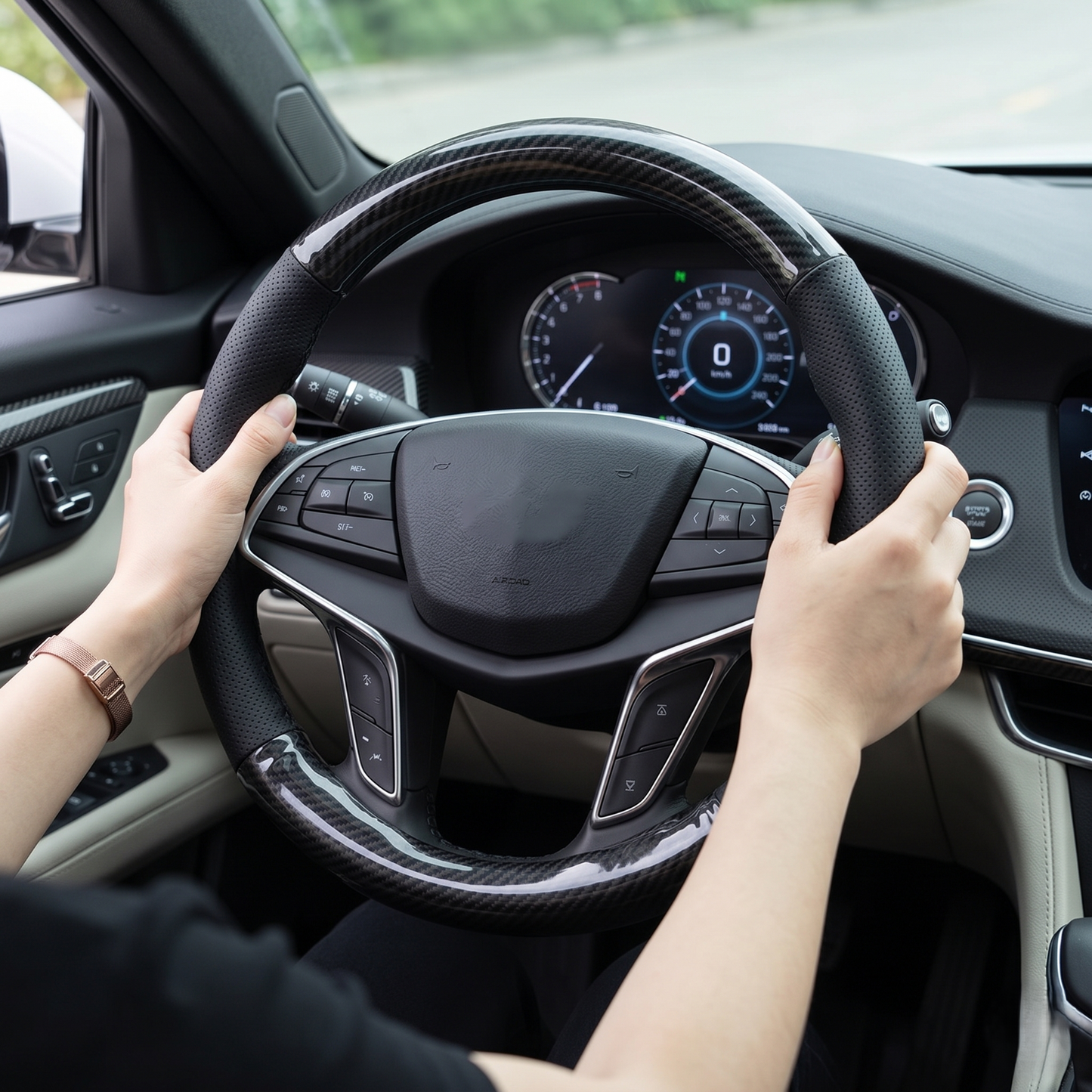 Universal Carbon Fiber Steering Wheel Cover With Anti-Slip Grip