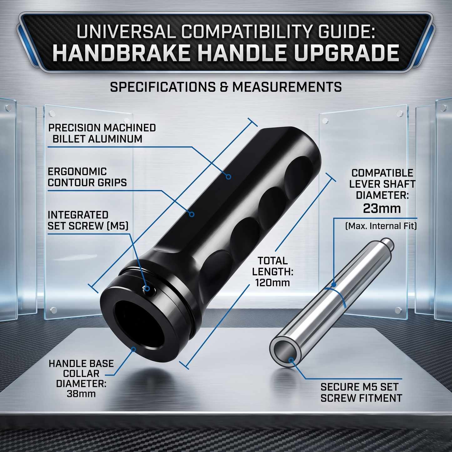 Universal Aluminum Handbrake Handle Cover With Grip Cutouts
