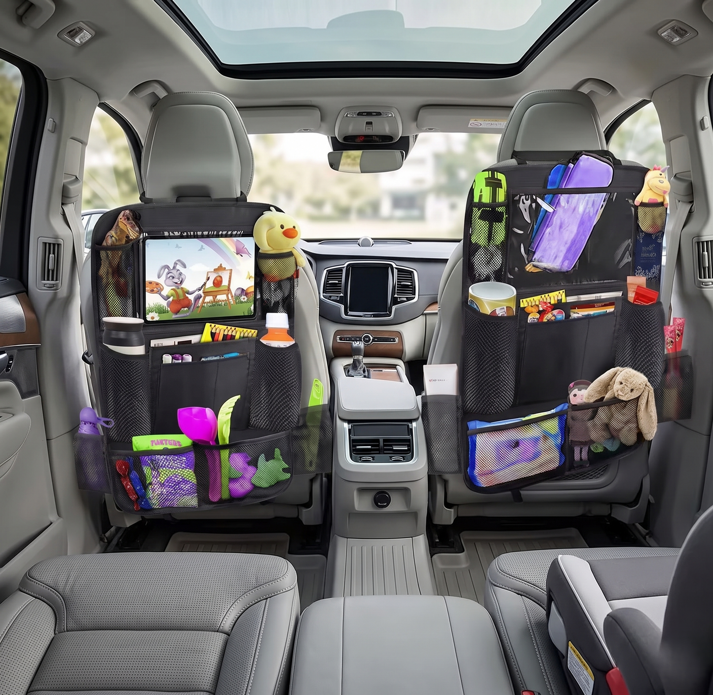 2-Pack Car Seat Back Organizer With Tablet Holder For Family Travel