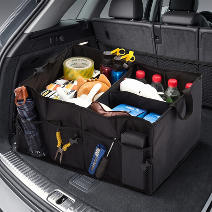 Foldable Car Trunk Organizer With Reinforced Storage Compartments