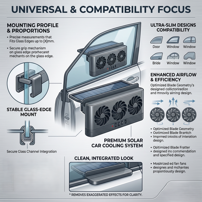 Solar Car Window Ventilation Fan With Triple Cooling Exhaust