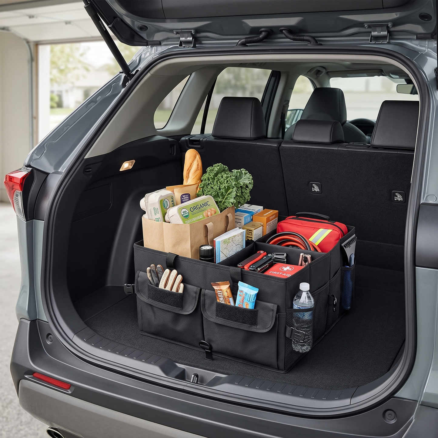Foldable Car Trunk Organizer With Reinforced Storage Compartments