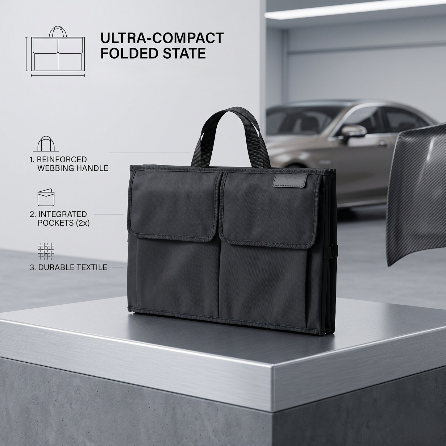 Foldable Car Trunk Organizer With Reinforced Storage Compartments