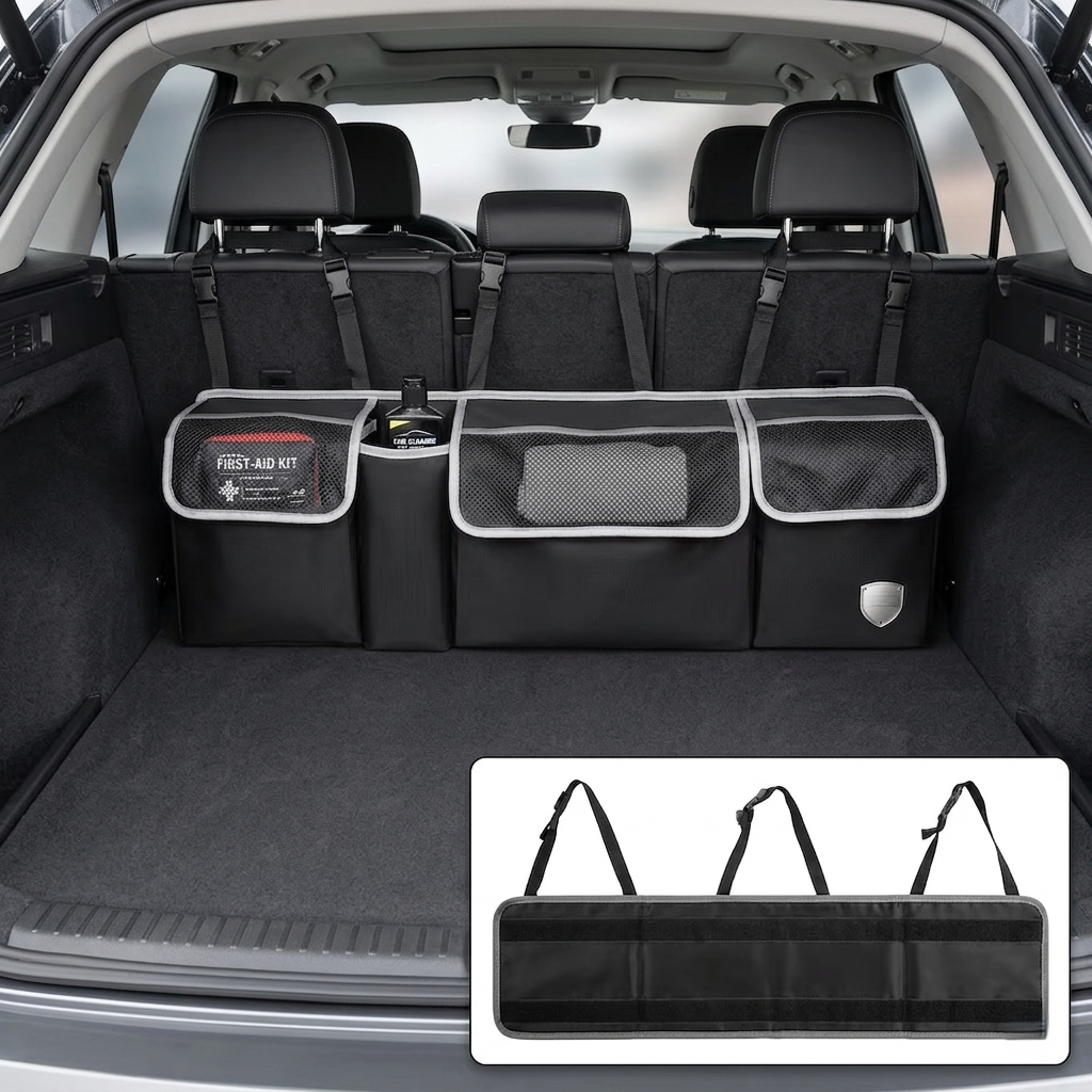Foldable Car Trunk Organizer With Mesh Storage Pockets