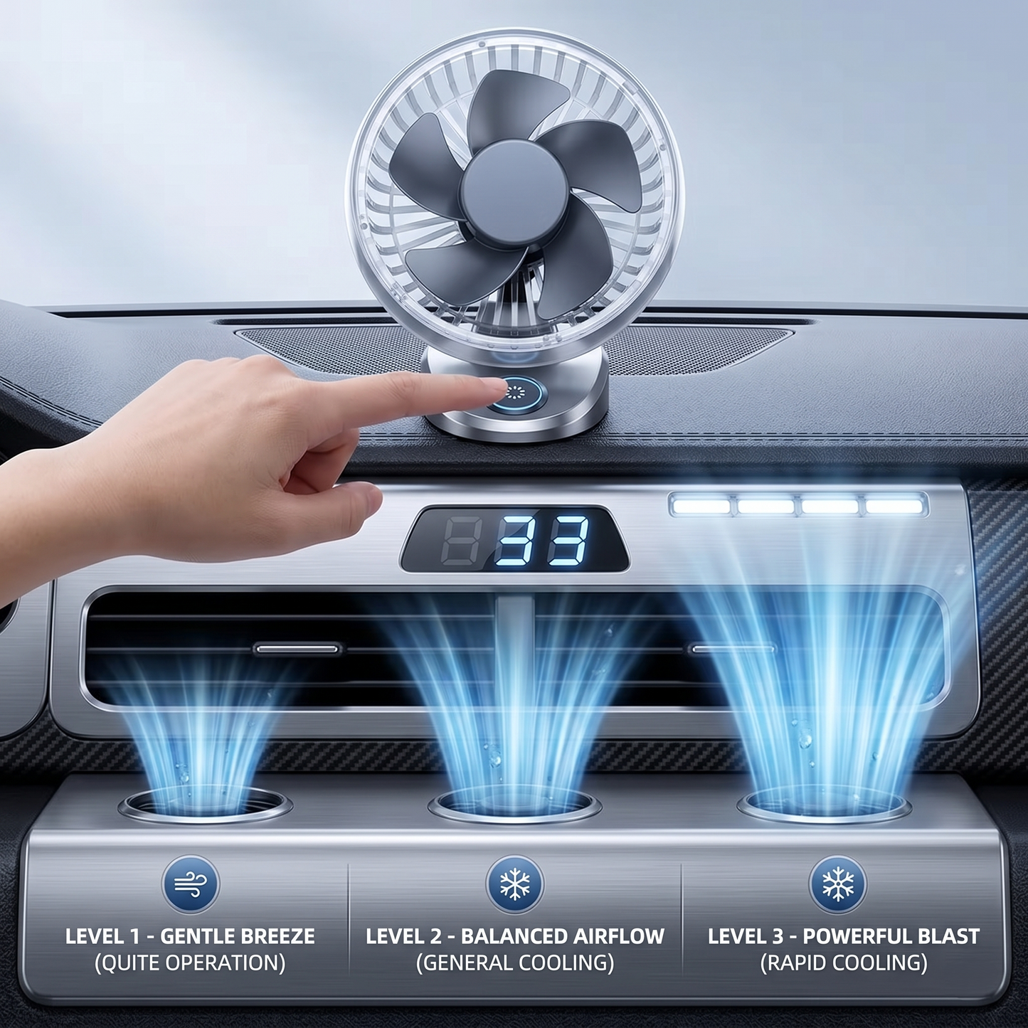 Adjustable USB Car Vent Cooling Fan With 3 Speed Settings