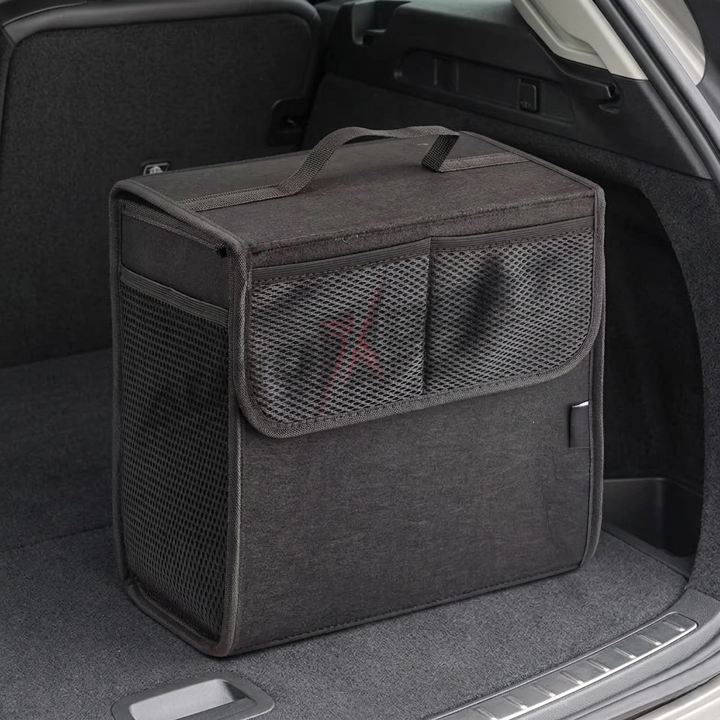 Foldable Car Trunk Organizer With Mesh Storage Pockets
