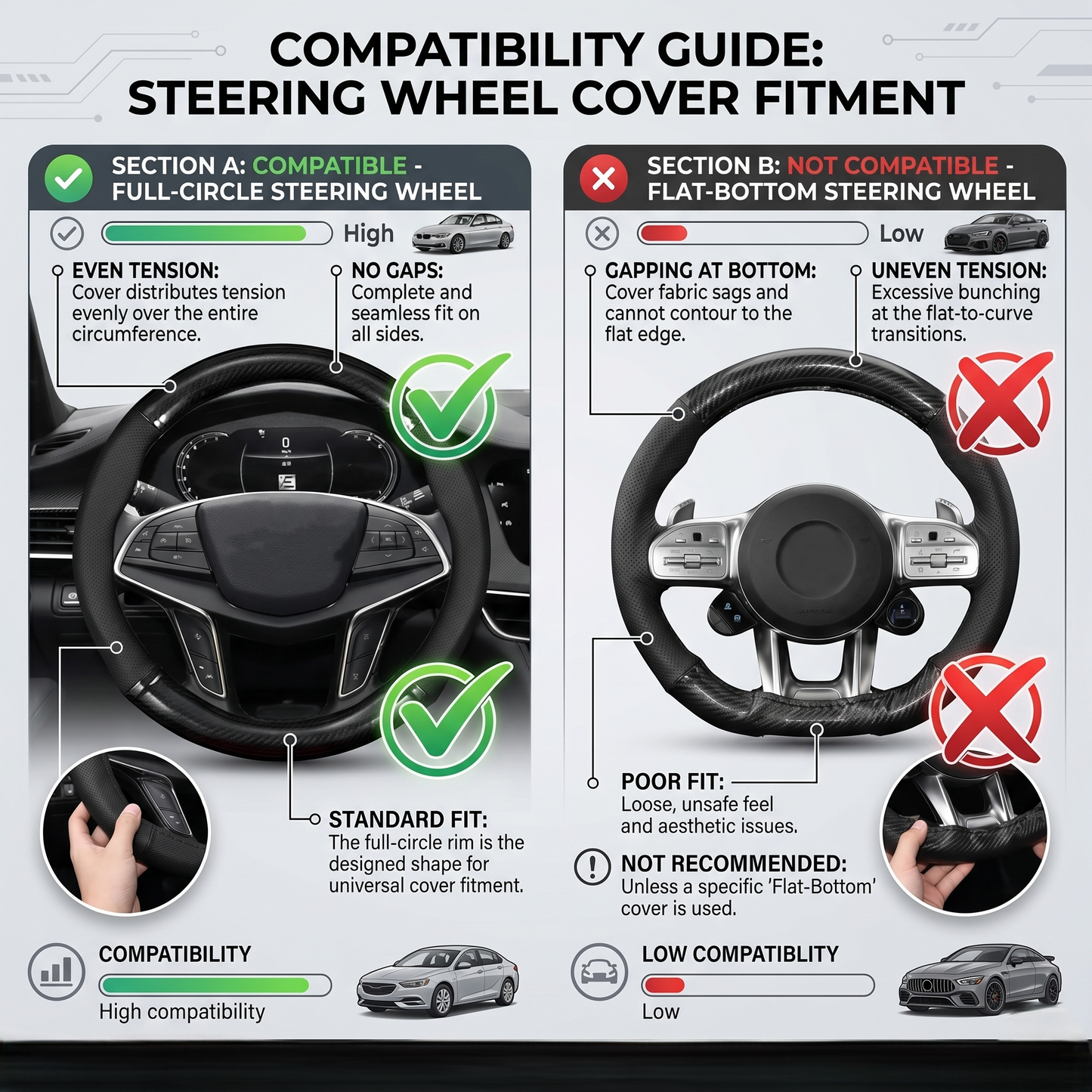 Universal Carbon Fiber Steering Wheel Cover With Anti-Slip Grip
