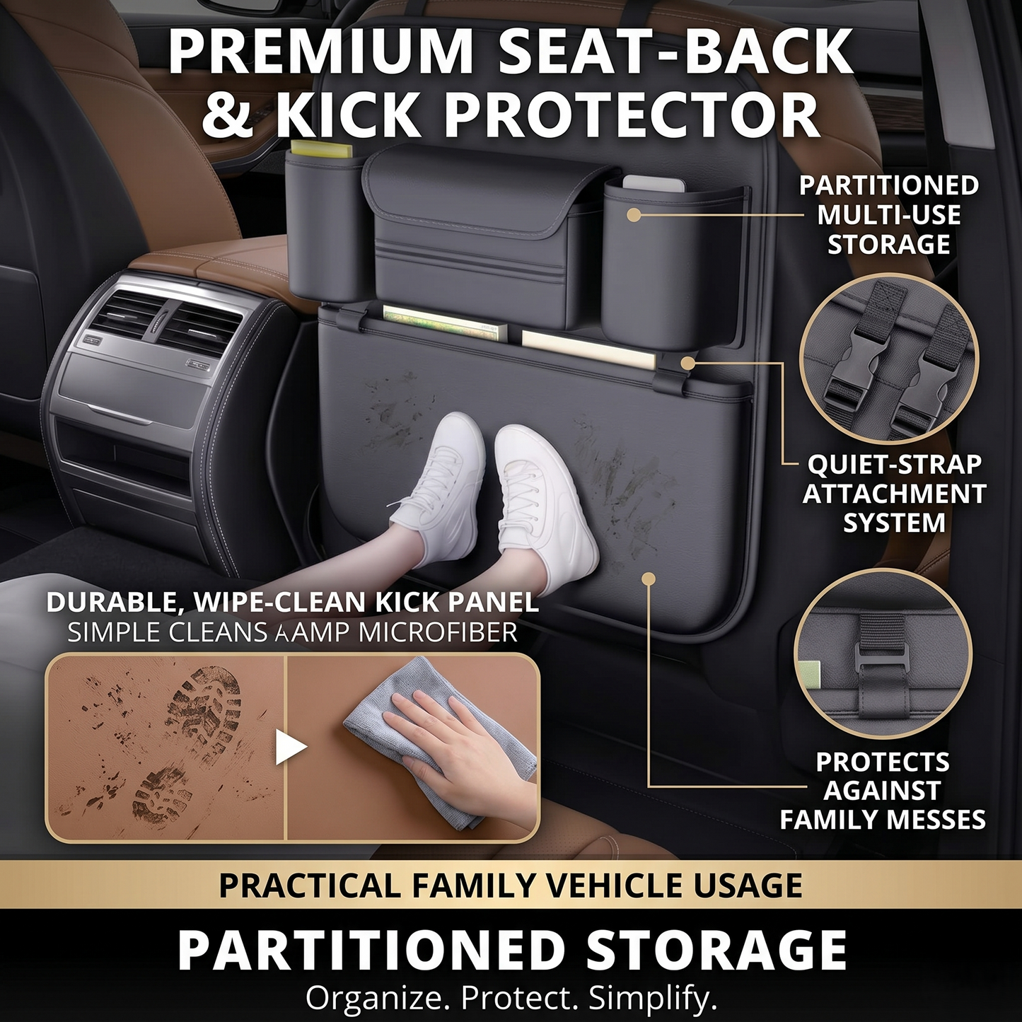Multi-Pocket Car Seat Back Organizer With Kick Protection