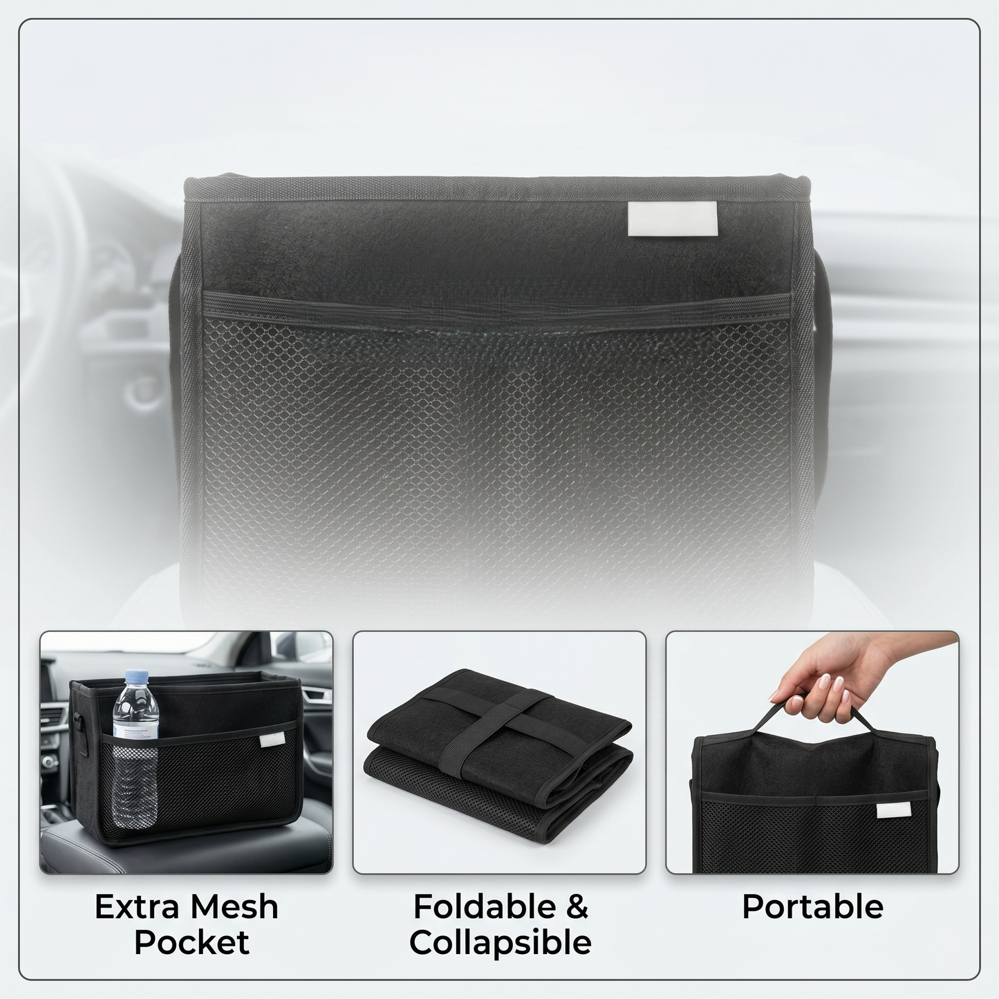 Foldable Car Trunk Organizer With Mesh Storage Pockets