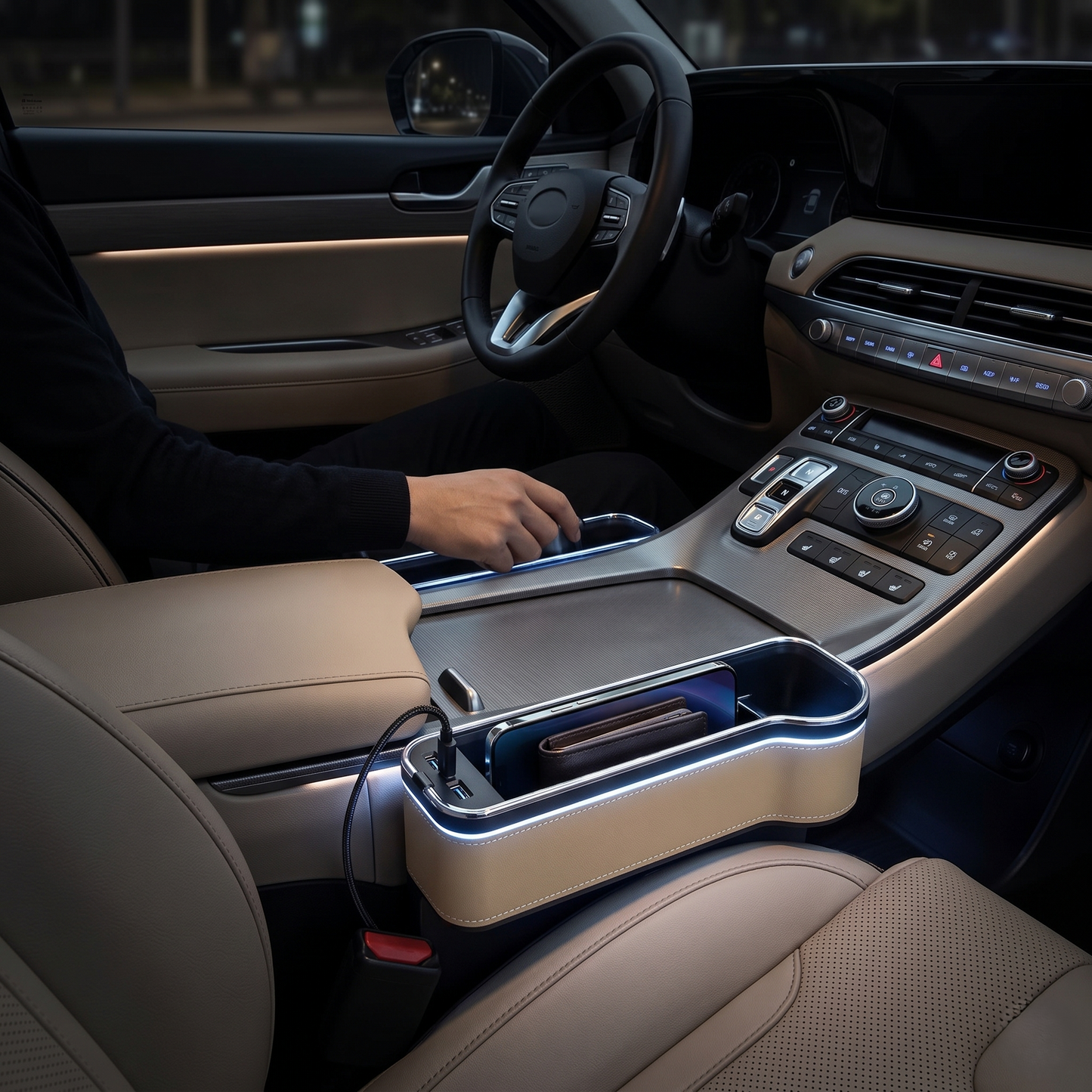 LED Seat Gap Organizer With Dual USB Charging Ports