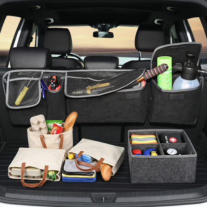 Foldable Car Trunk Organizer With Mesh Storage Pockets