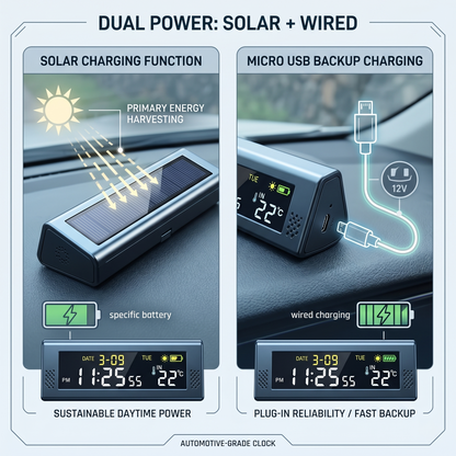 Solar Digital Car Clock With Temperature Display