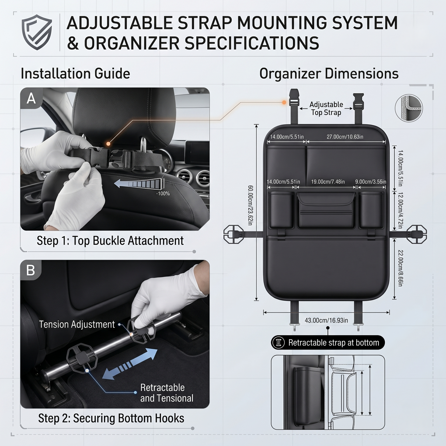 Multi-Pocket Car Seat Back Organizer With Kick Protection