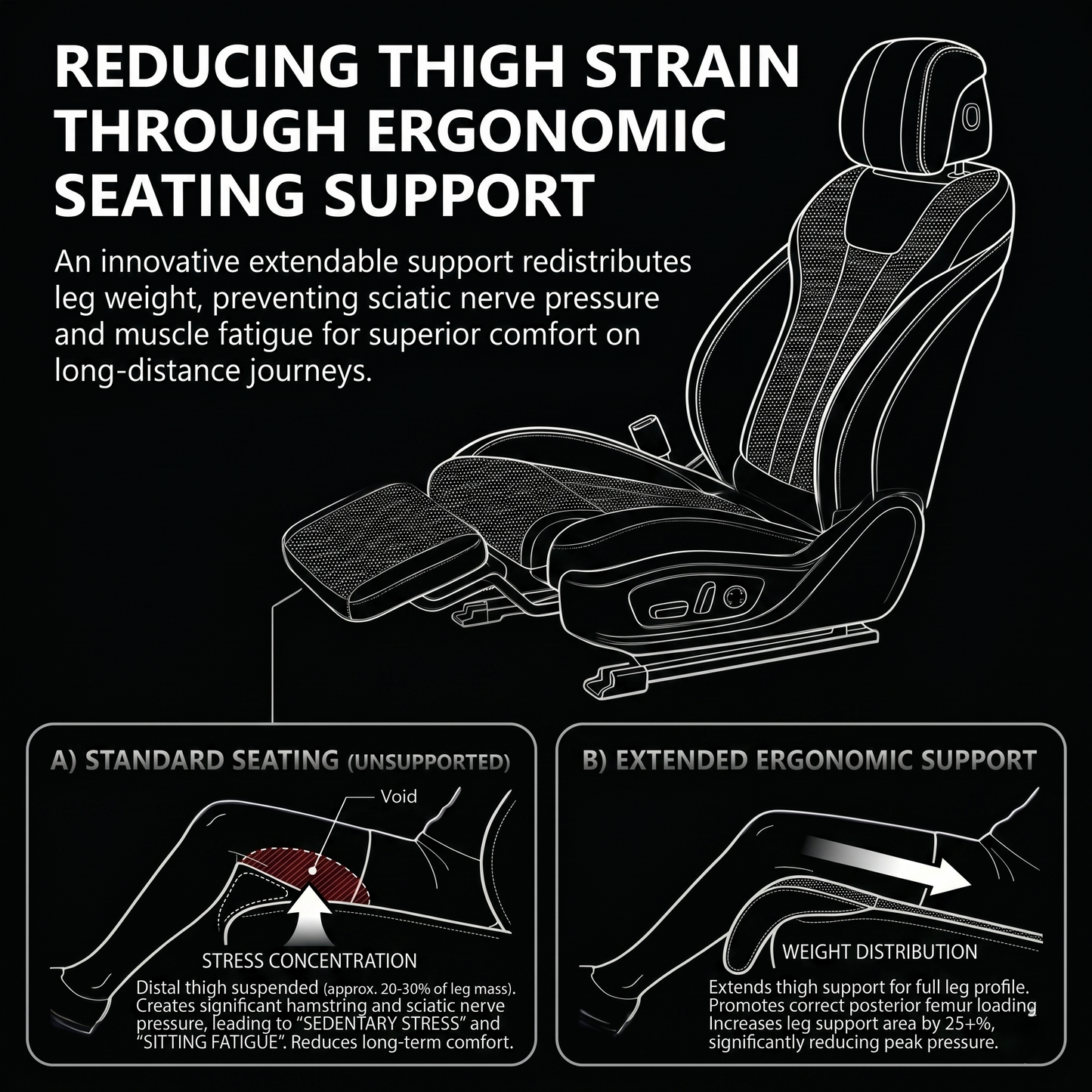 Edahcar Ergonomic Car Seat Leg Support Cushion