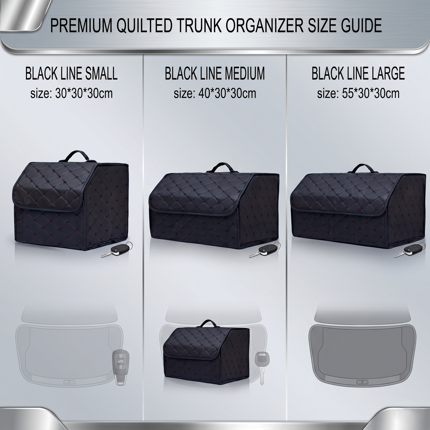 Foldable Quilted Car Trunk Storage Organizer With Lid