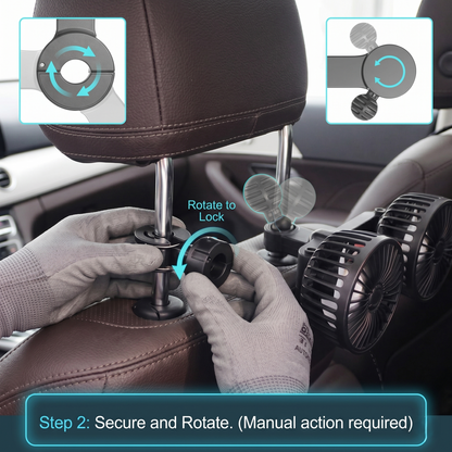 Dual Headrest USB Car Cooling Fan For Back Seat