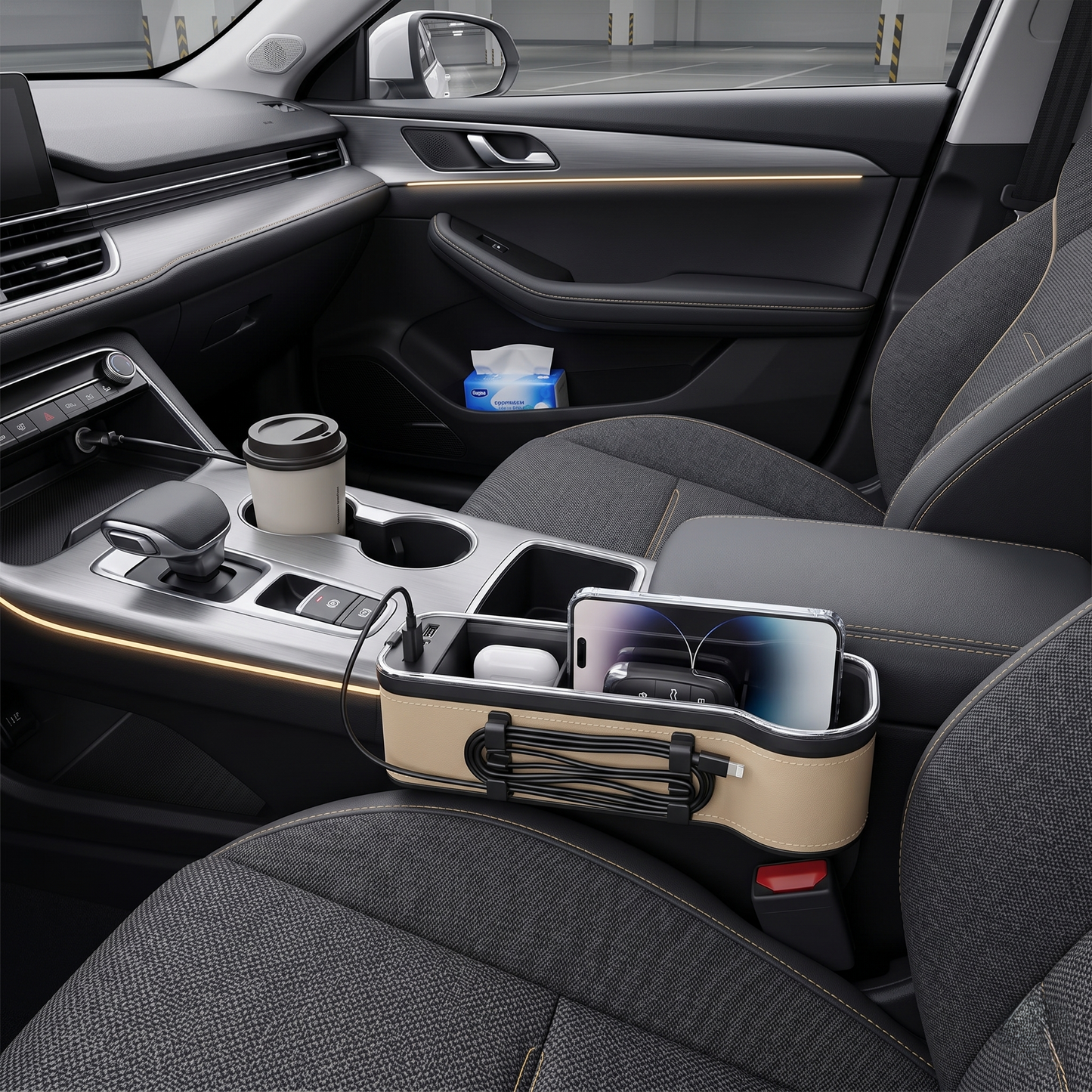 LED Seat Gap Organizer With Dual USB Charging Ports