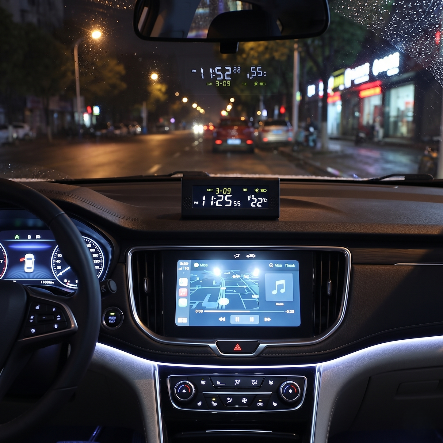 Solar Digital Car Clock With Temperature Display