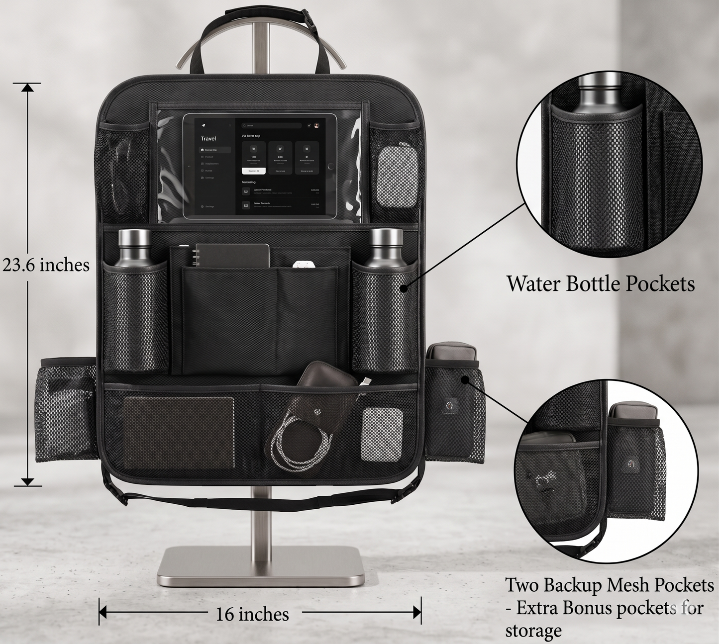 2-Pack Car Seat Back Organizer With Tablet Holder For Family Travel