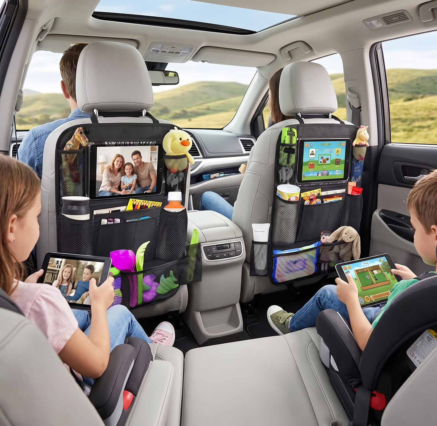 2-Pack Car Seat Back Organizer With Tablet Holder For Family Travel
