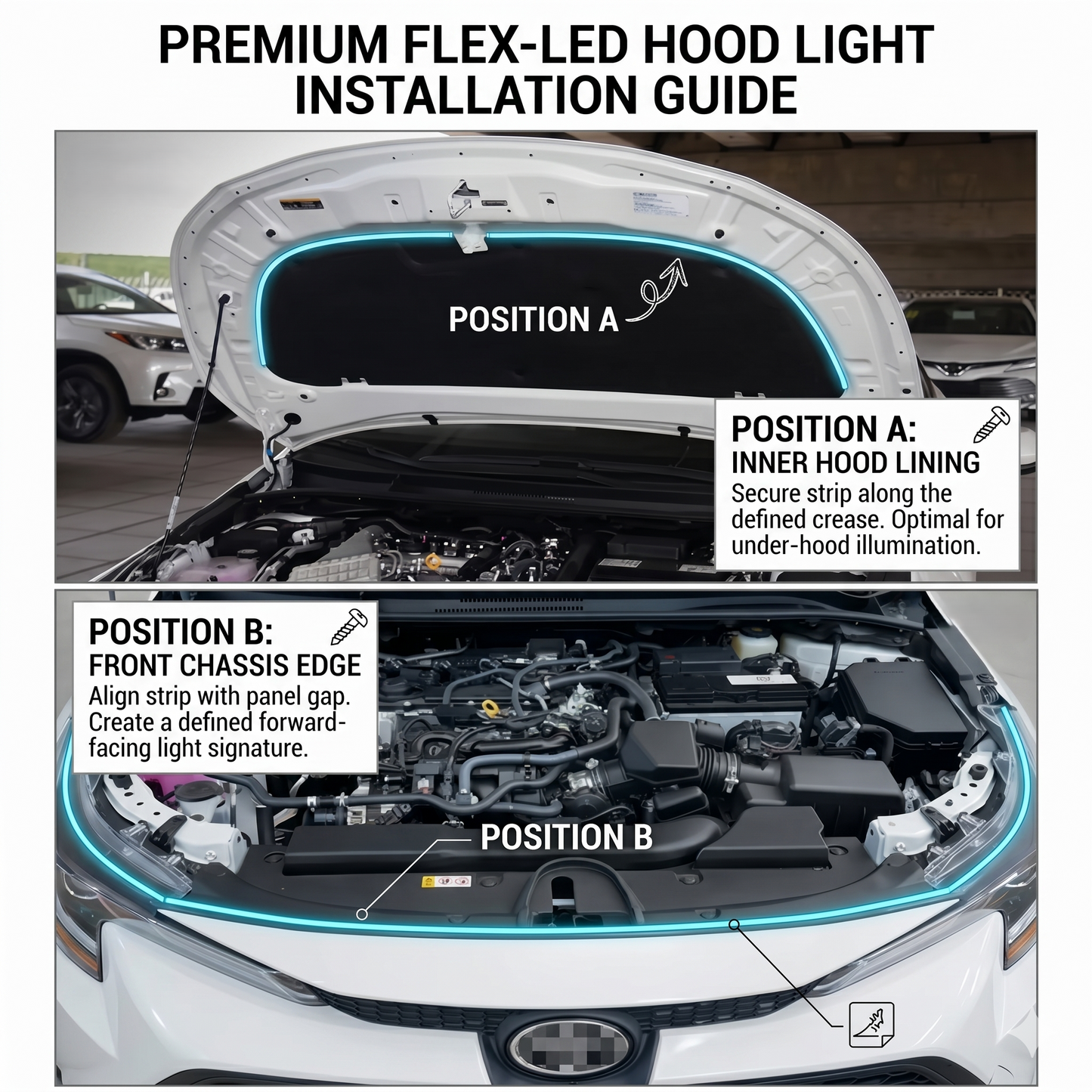 Dynamic LED Hood Light Strip With Sequential Start Animation
