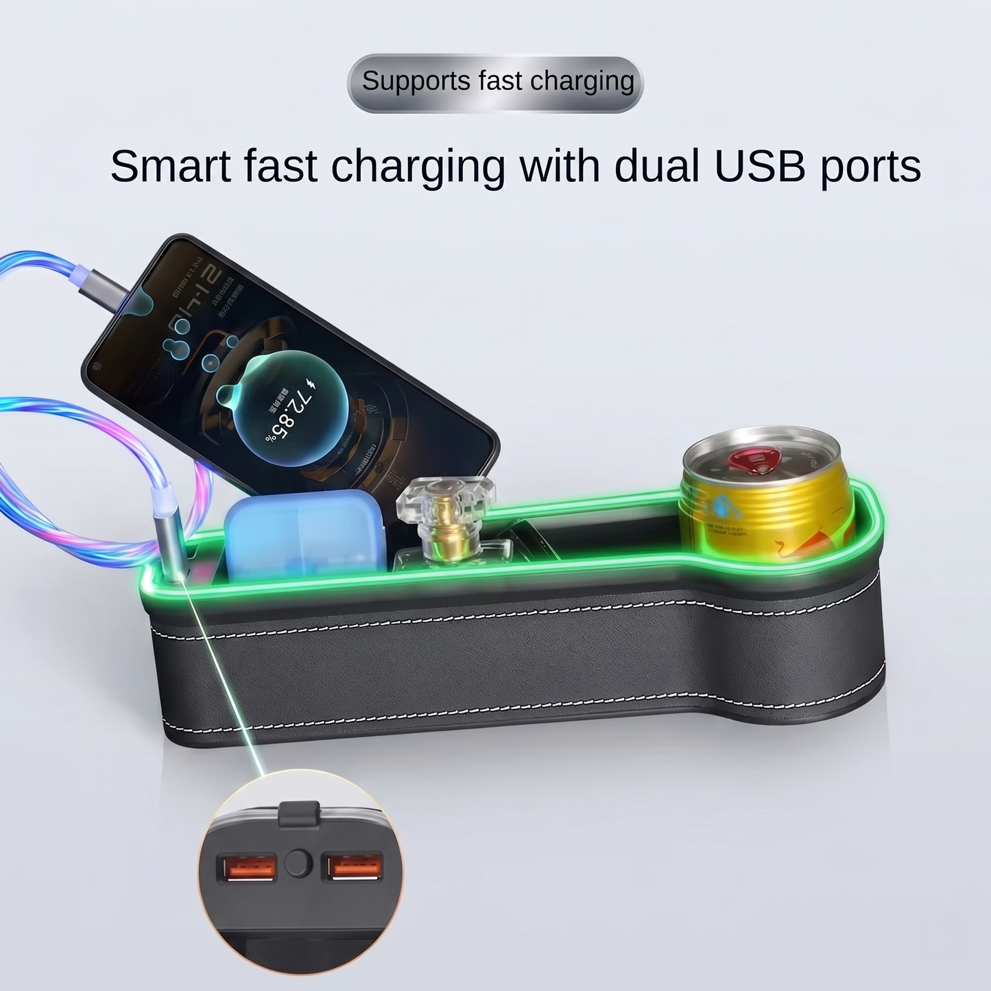 LED Seat Gap Organizer With Dual USB Charging Ports