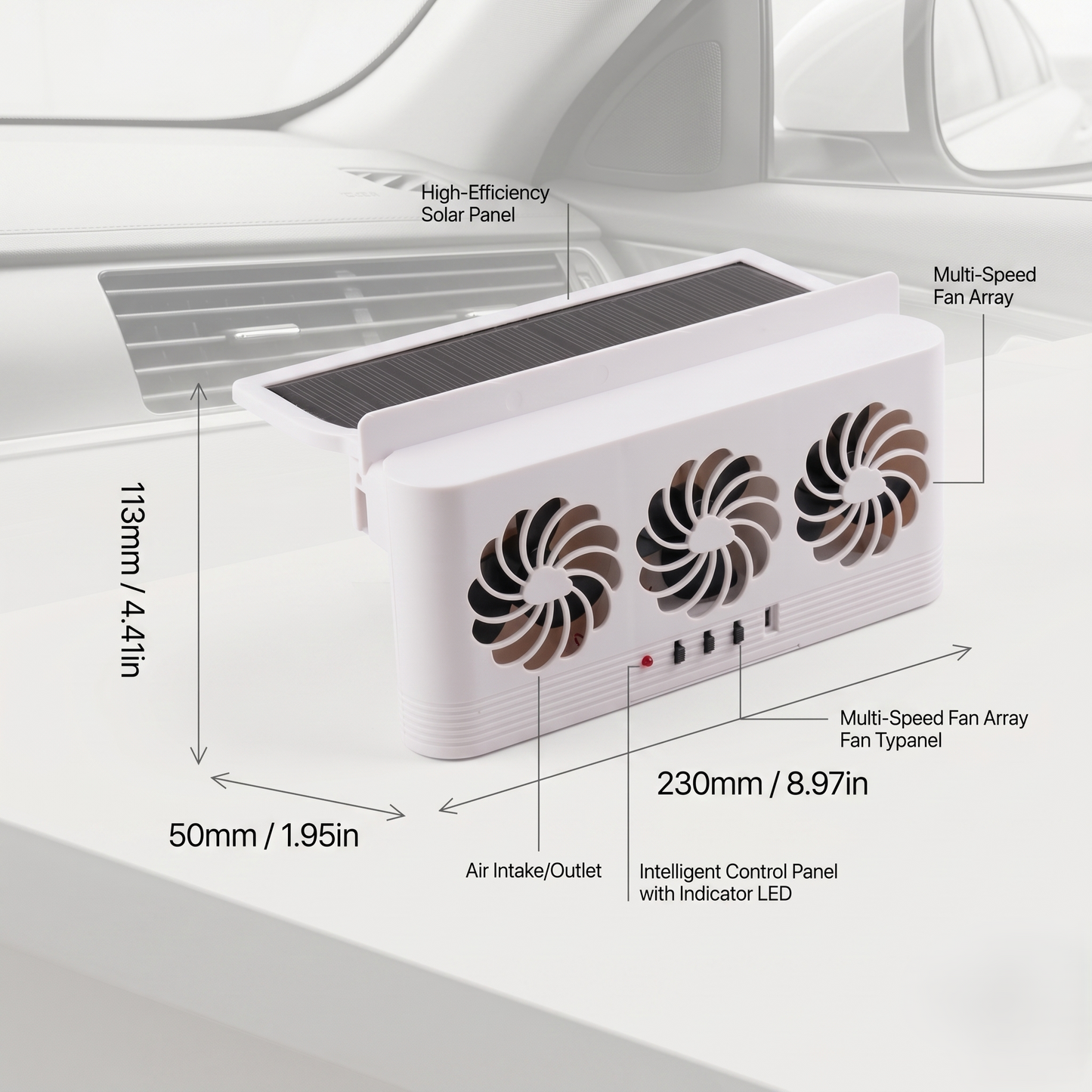 Solar Car Window Ventilation Fan With Triple Cooling Exhaust