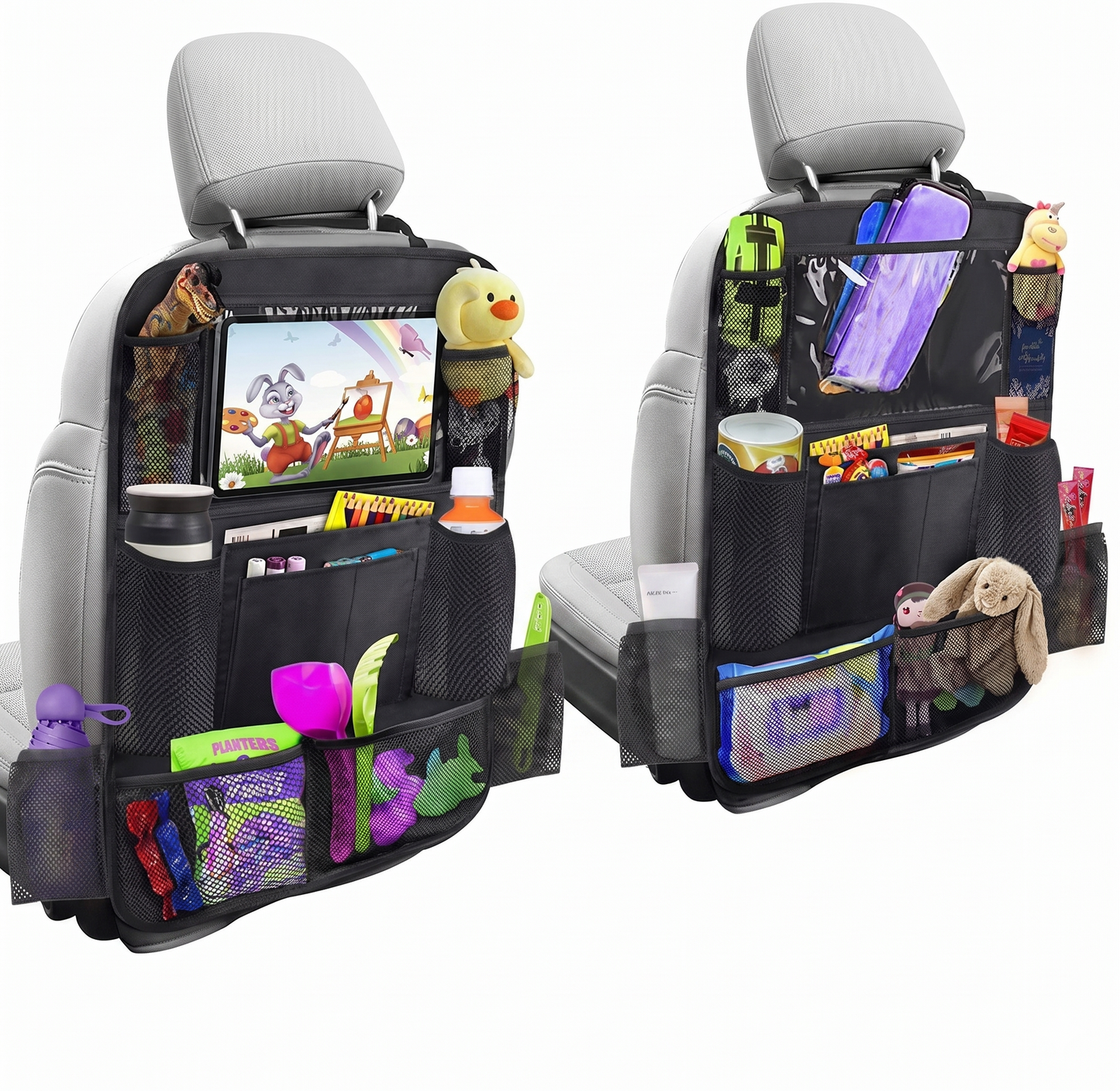 2-Pack Car Seat Back Organizer With Tablet Holder For Family Travel