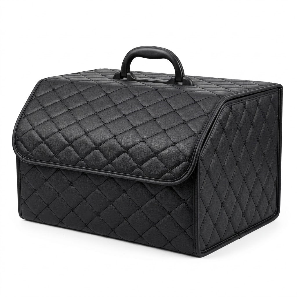 Foldable Quilted Car Trunk Storage Organizer With Lid