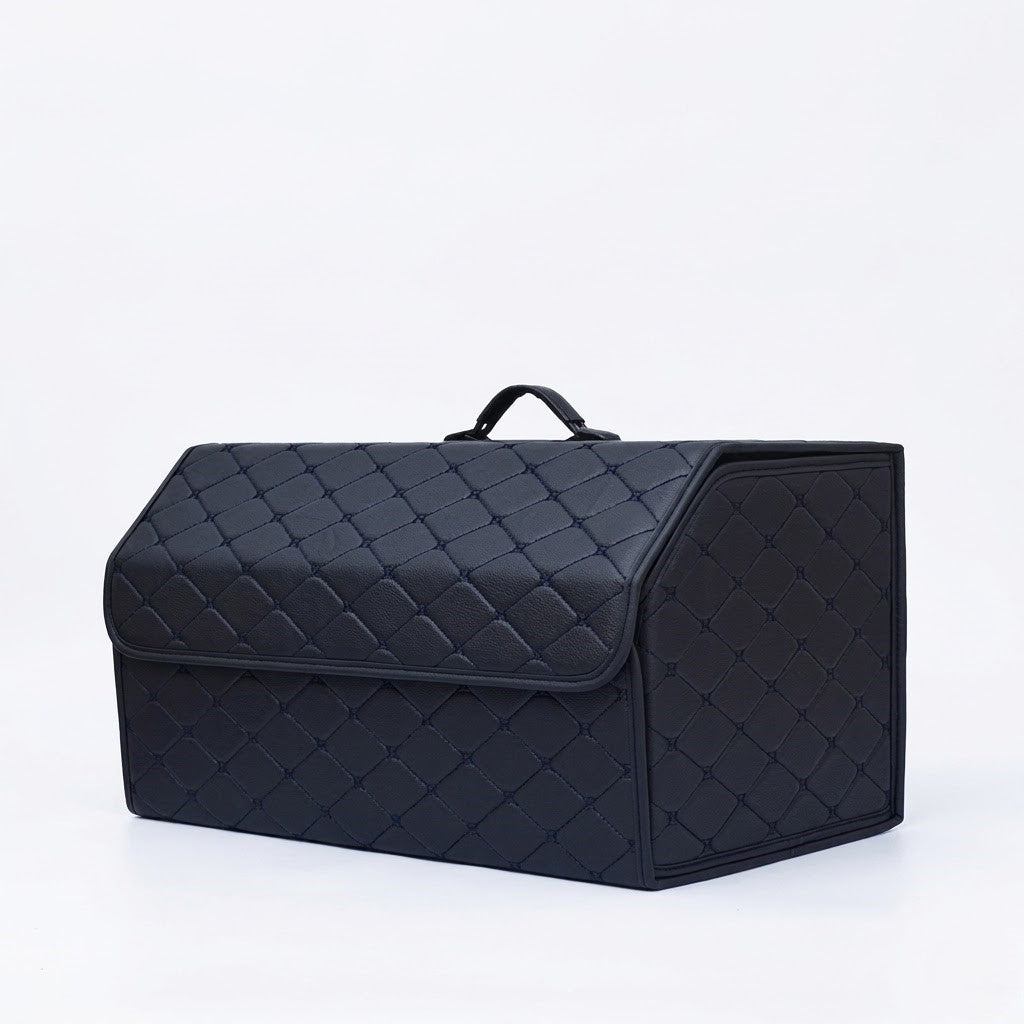 Foldable Quilted Car Trunk Storage Organizer With Lid
