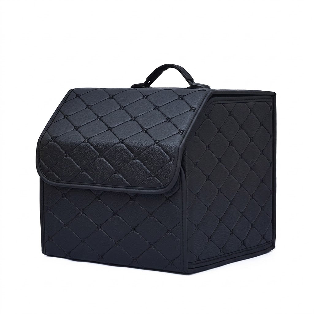 Foldable Quilted Car Trunk Storage Organizer With Lid